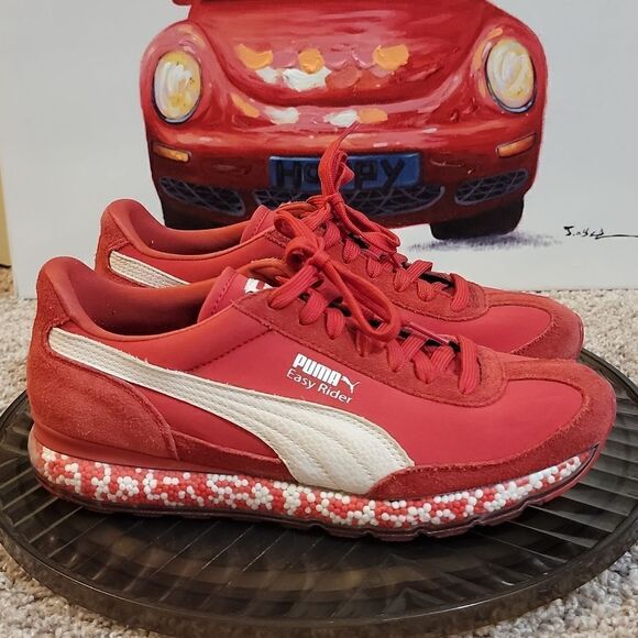 Puma Jamming Easy Rider Bubble Sole Red Suede Shoes Size 7 Youth Womens 8.5 - Picture 5 of 10
